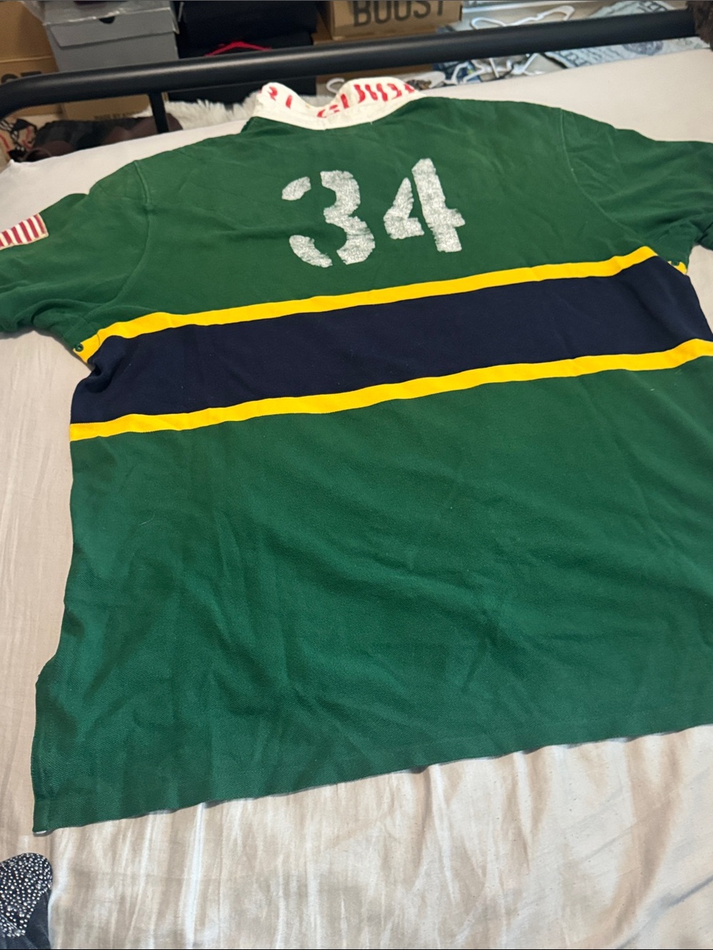 Polo by Ralph Lauren Green Rugby Shirt with Navy & Yellow Stripes - Picture 4 of 4